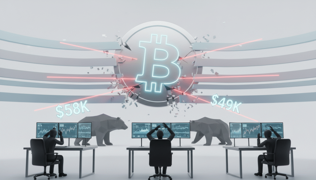 Биткоин снова под давлением: потенциальное падение до $49K